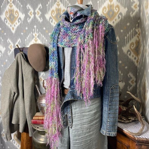 Hand Crafted Accessories - Handknit Rainbow Fairytale Alpaca Oblong Scarf